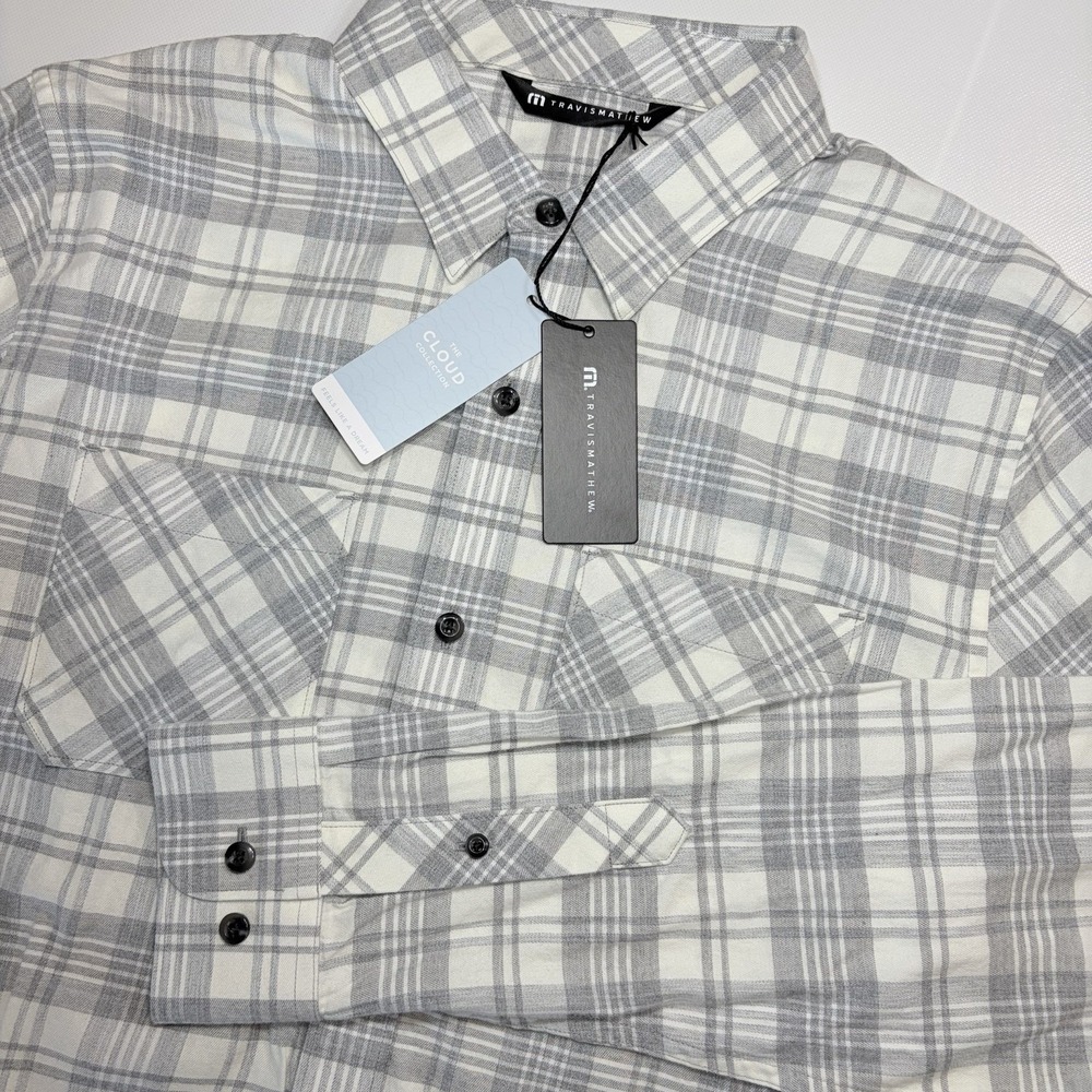 Travis Mathew Shirt Mens Small Plaid Button Up Long‎ Sleeve Cloud Collection NWT
